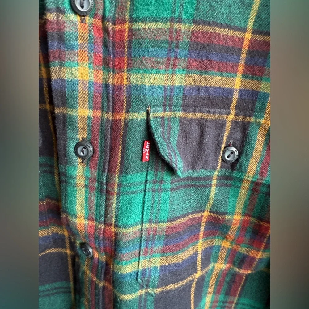 Levi’s Green Plaid Flannel Shirt Tartan Button Front Relaxed Fit S